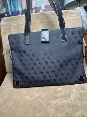 Dooney & Bourke Navy Monogram Shoulder Tote with Black Trim